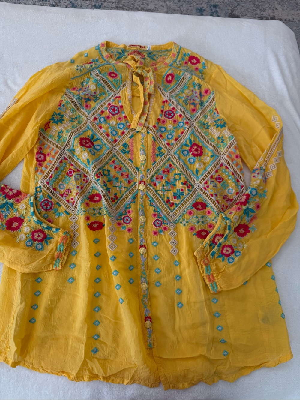 Johnny Was Arges Embroidered Georgette Blouse Tunic Top Size S D83